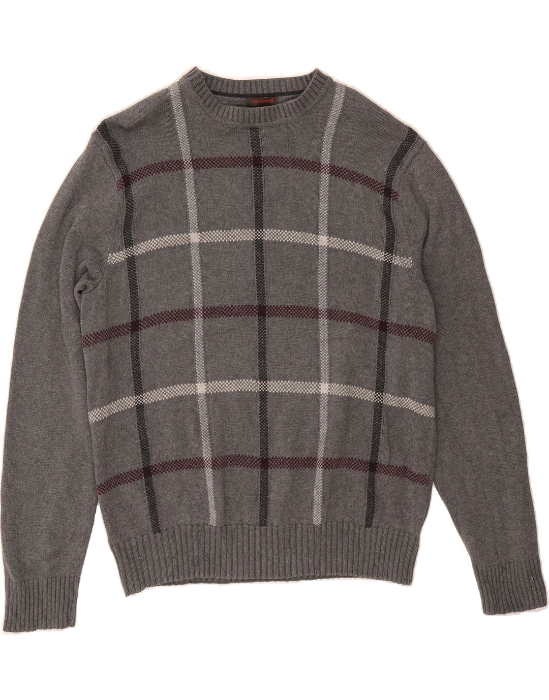 DOCKERS Mens Boat Neck Jumper Sweater Large Grey Check Cotton Vintage Dockers and Second-Hand Dockers from Messina Hembry 