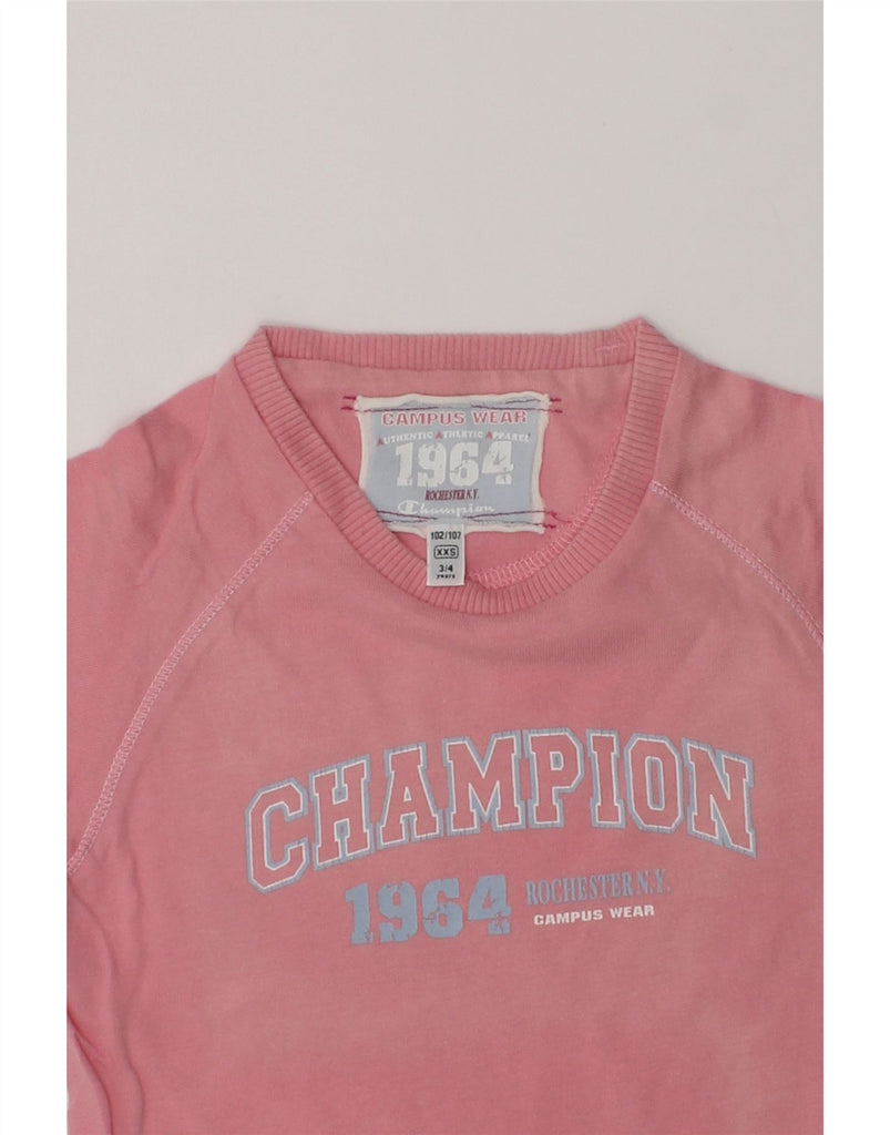 CHAMPION Girls Graphic T-Shirt Top 3-4 Years 2XS Pink Cotton | Vintage Champion | Thrift | Second-Hand Champion | Used Clothing | Messina Hembry 