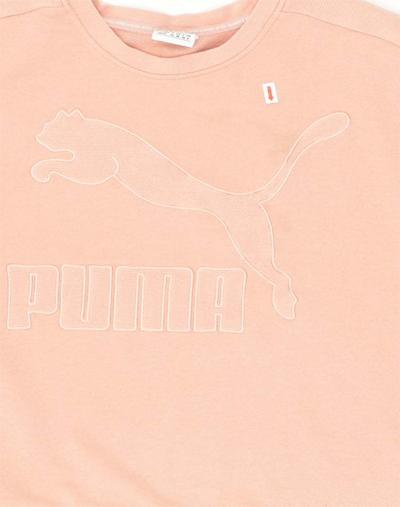 PUMA Womens Graphic Sweatshirt Jumper UK 8 Small Pink Cotton | Vintage Puma | Thrift | Second-Hand Puma | Used Clothing | Messina Hembry 