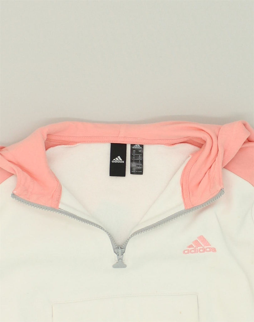 ADIDAS Womens Graphic Hoodie Jumper UK 12 Medium Pink Colourblock Cotton | Vintage Adidas | Thrift | Second-Hand Adidas | Used Clothing | Messina Hembry 