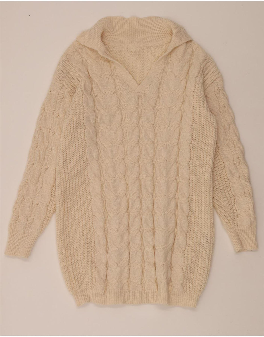 SHEIN Womens Longline Polo Neck Jumper Sweater UK 16 Large Beige Polyester Vintage Shein and Second-Hand Shein from Messina Hembry 