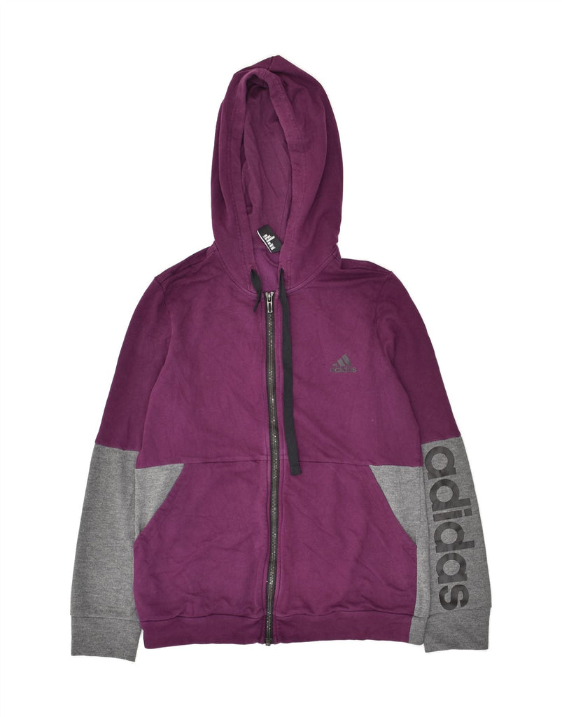 ADIDAS Womens Graphic Zip Hoodie Sweater UK 14 Medium Purple Colourblock | Vintage Adidas | Thrift | Second-Hand Adidas | Used Clothing | Messina Hembry 