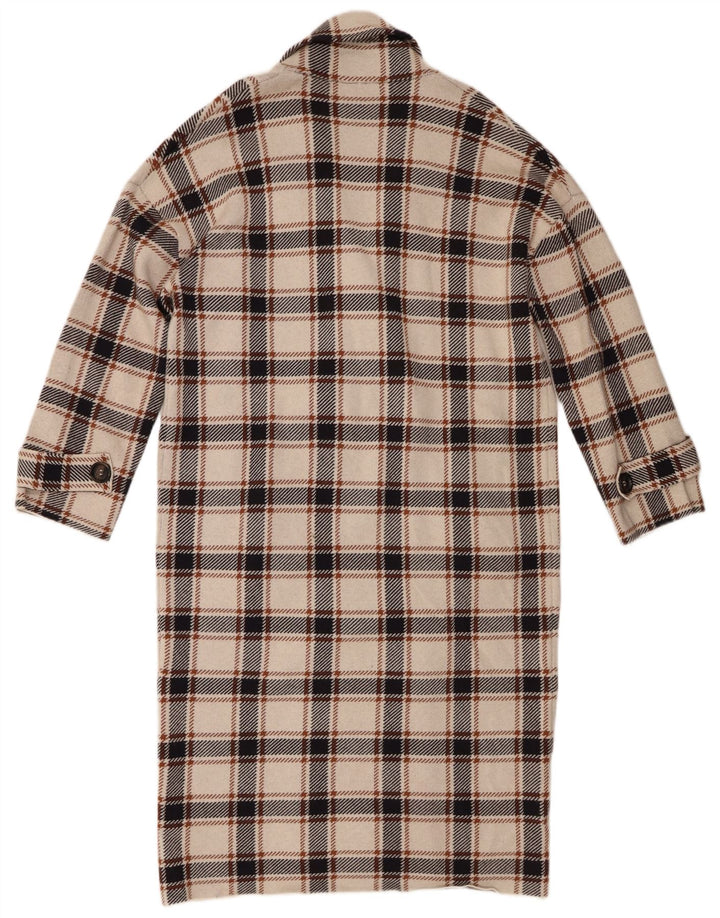 Zara Womens Double Breasted Coat UK 10 Small Beige Check Viscose