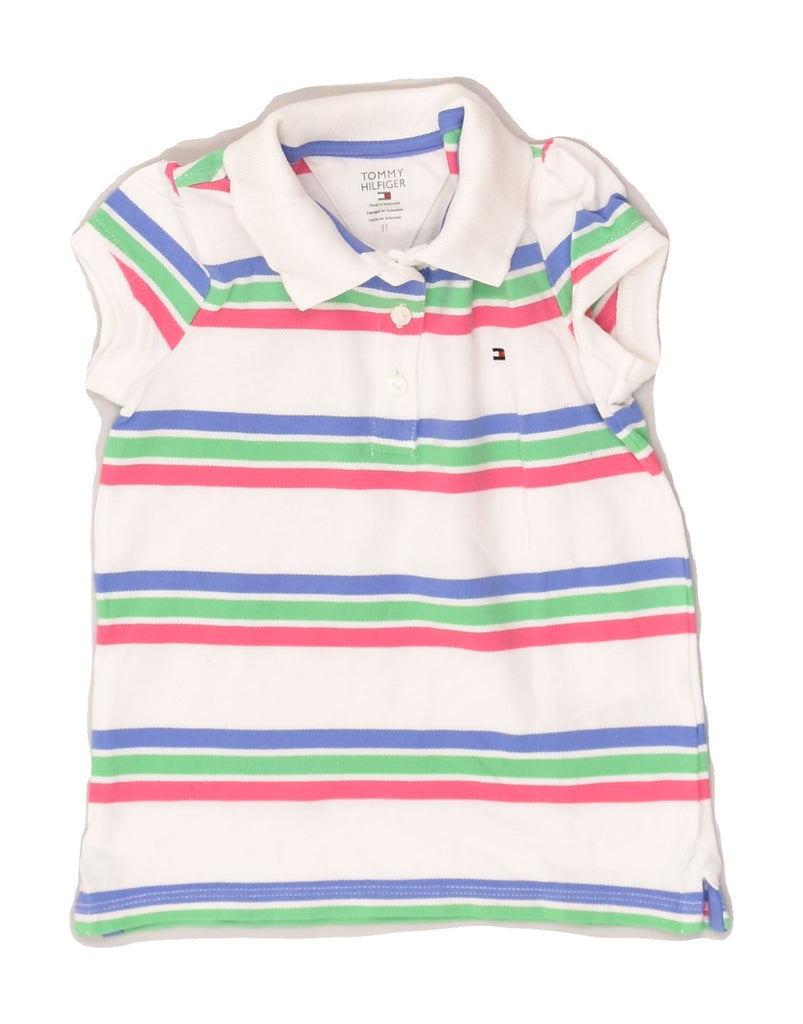 TOMMY HILFIGER Girls Polo Shirt 2-3 Years White Striped Cotton | Vintage Tommy Hilfiger | Thrift | Second-Hand Tommy Hilfiger | Used Clothing | Messina Hembry 