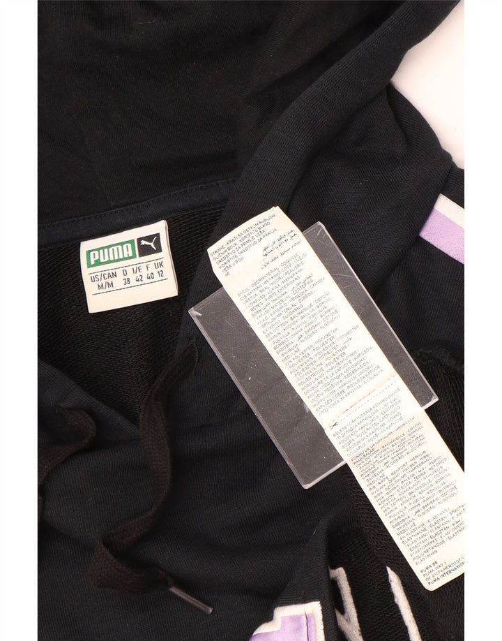 PUMA Womens Oversized Crop Hoodie Jumper UK 12 Medium Black Colourblock