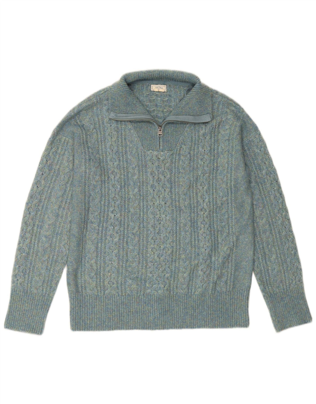 FAT FACE Womens Zip Neck Jumper Sweater UK 14 Large  Turquoise Nylon