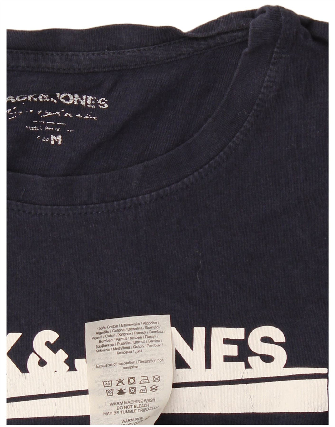 JACK & JONES Mens Graphic T-Shirt Top Medium Navy Blue Cotton