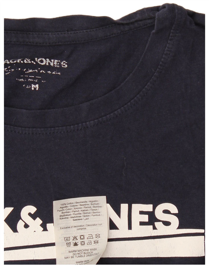 JACK & JONES Mens Graphic T-Shirt Top Medium Navy Blue Cotton
