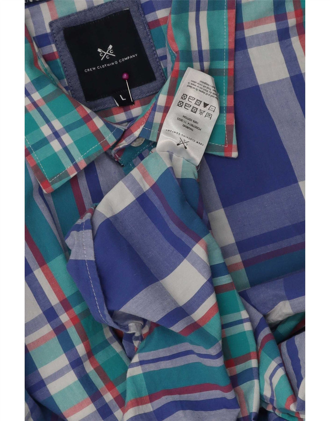 Crew Clothing Mens Short Sleeve Shirt Large Blue Check Cotton