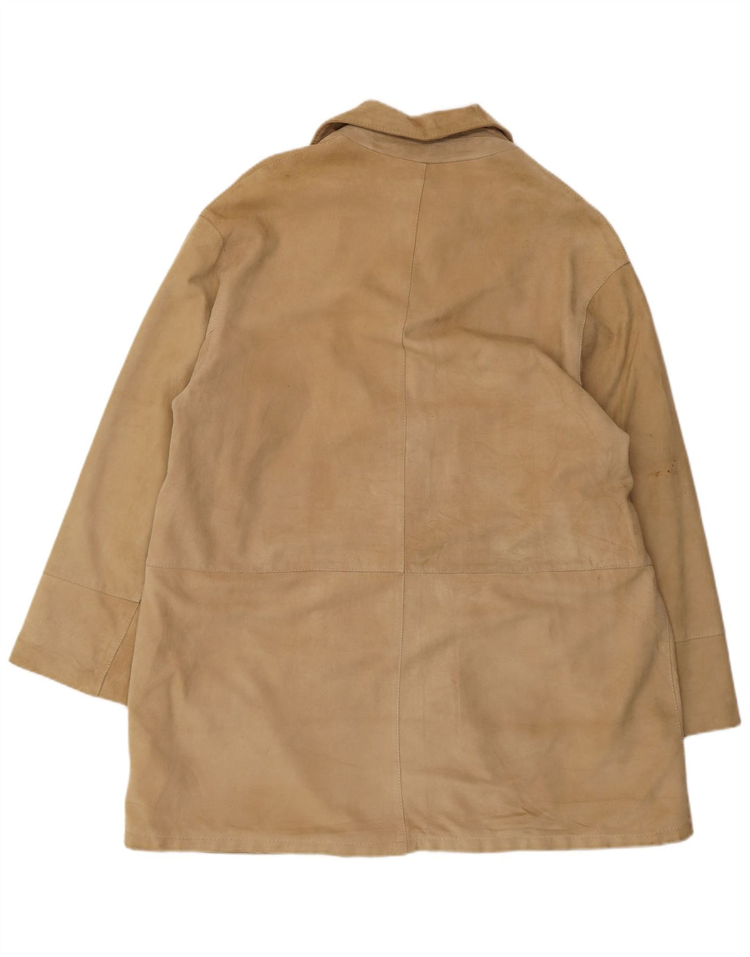 VINTAGE Womens Suede Overcoat IT 46 Large Beige Leather