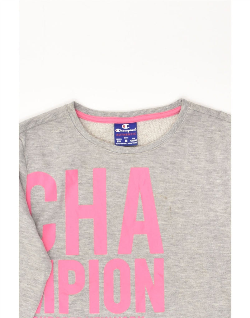 CHAMPION Girls Graphic Sweatshirt Jumper 9-10 Years Medium Grey | Vintage Champion | Thrift | Second-Hand Champion | Used Clothing | Messina Hembry 