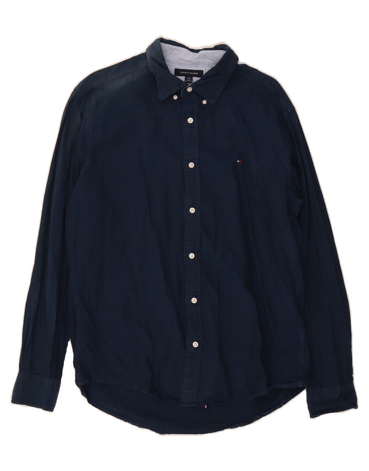 TOMMY HILFIGER Mens Shirt Large Navy Blue Vintage Tommy Hilfiger and Second-Hand Tommy Hilfiger from Messina Hembry 
