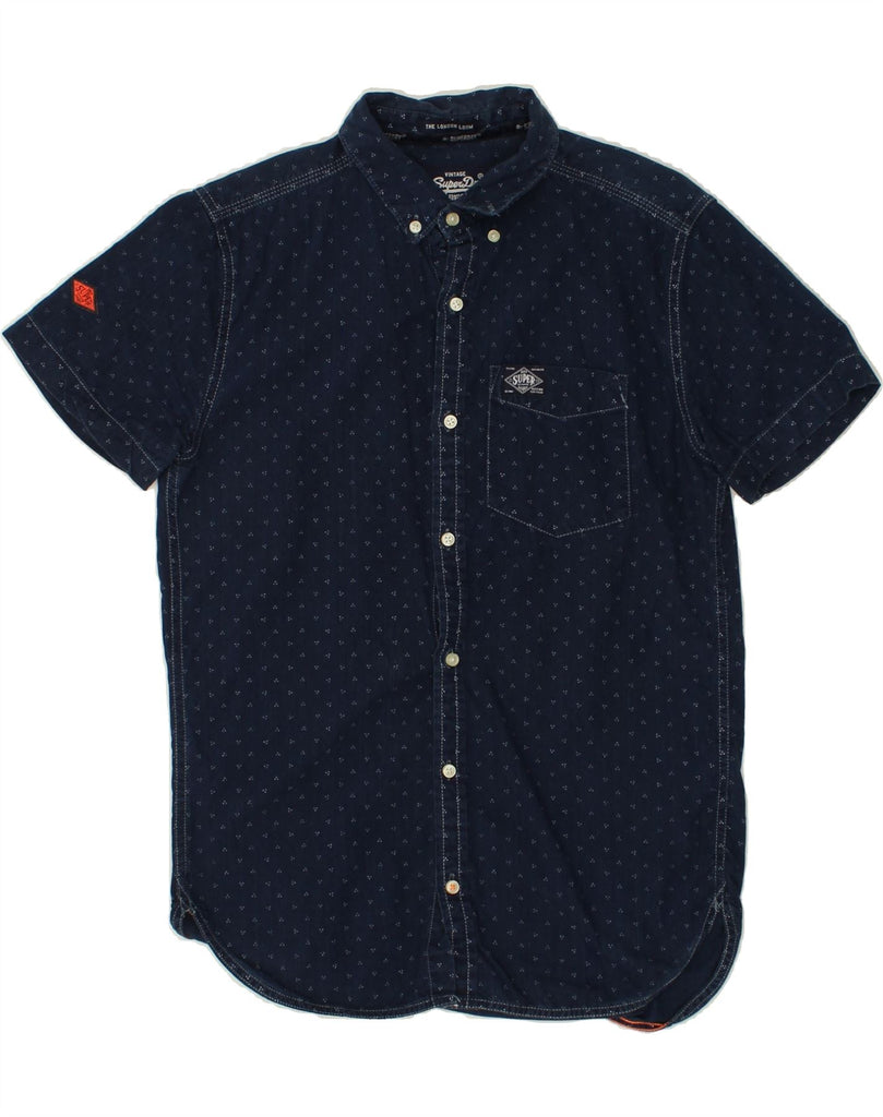 SUPERDRY Mens Short Sleeve Shirt Small Navy Blue Spotted Cotton | Vintage Superdry | Thrift | Second-Hand Superdry | Used Clothing | Messina Hembry 