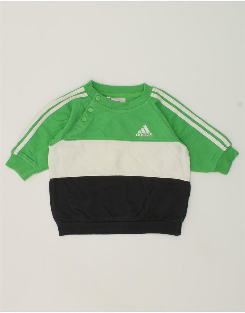 ADIDAS Baby Boys Button Neck Sweatshirt Jumper 0-3 Months Green | Vintage Adidas | Thrift | Second-Hand Adidas | Used Clothing | Messina Hembry 