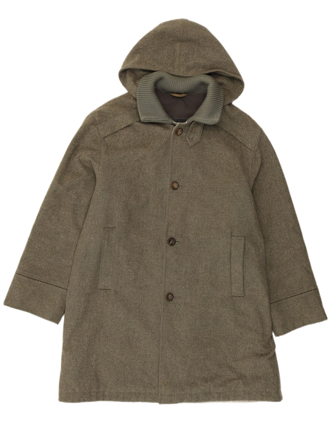Merlet Mens Hooded Overcoat IT 50 Large Khaki Wool