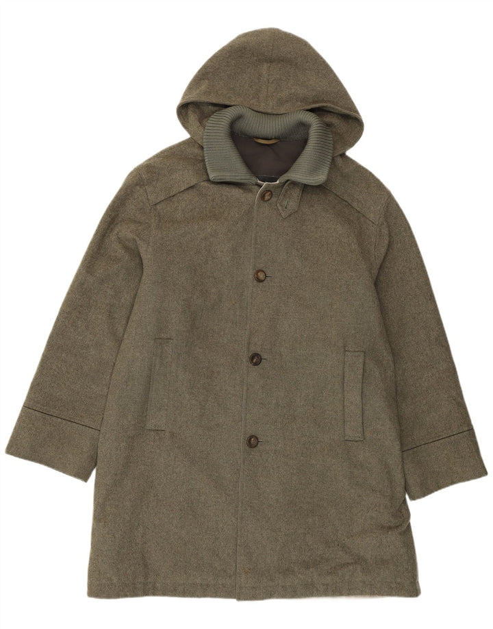 Merlet Mens Hooded Overcoat IT 50 Large Khaki Wool