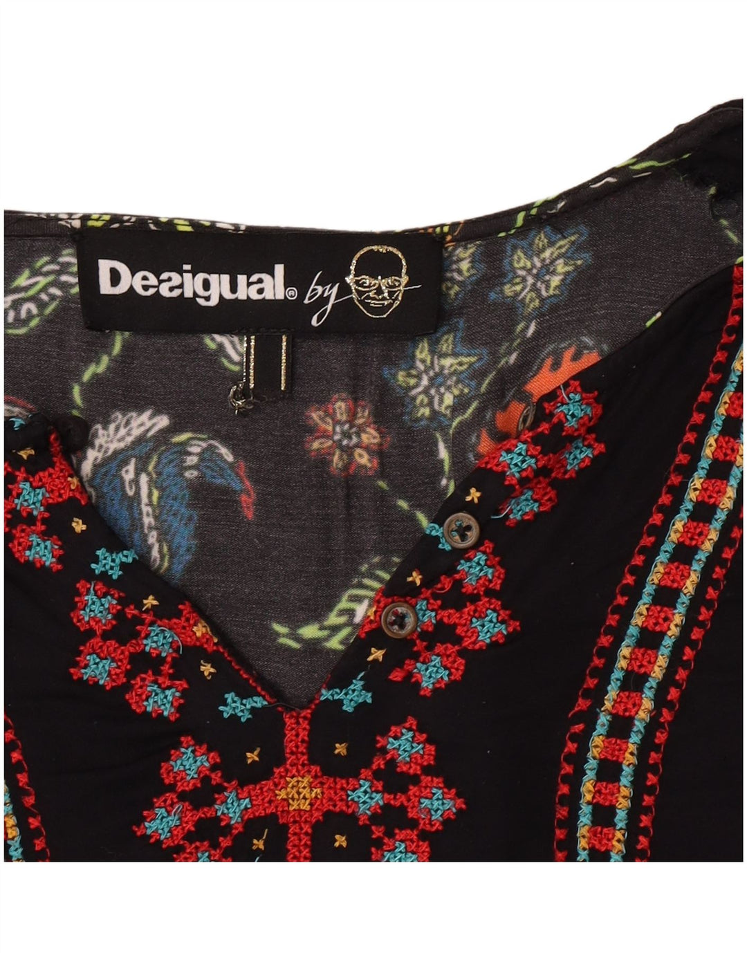 Desigual Womens Tunic Top UK 12 Medium Black Floral
