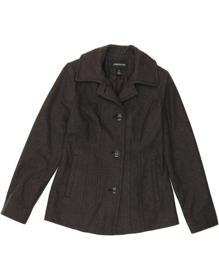 LONDON FOG Womens 3 Button Blazer Jacket UK 10 Small Grey Wool Vintage London Fog and Second-Hand London Fog from Messina Hembry 