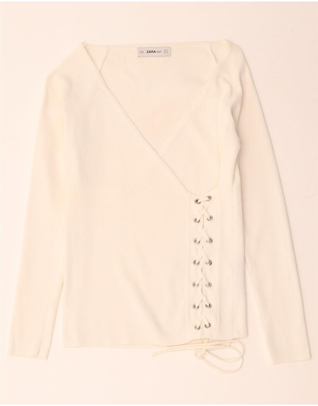 Zara Womens Long Sleeve Wrap Blouse Top UK 8 Small White Viscose