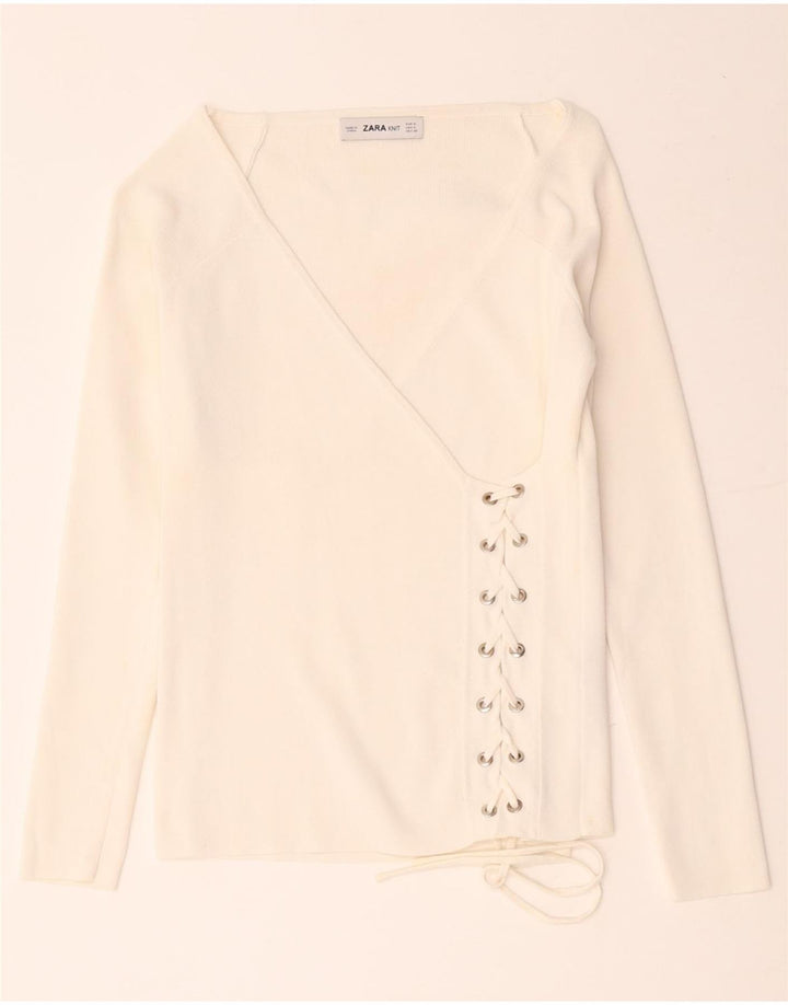 Zara Womens Long Sleeve Wrap Blouse Top UK 8 Small White Viscose
