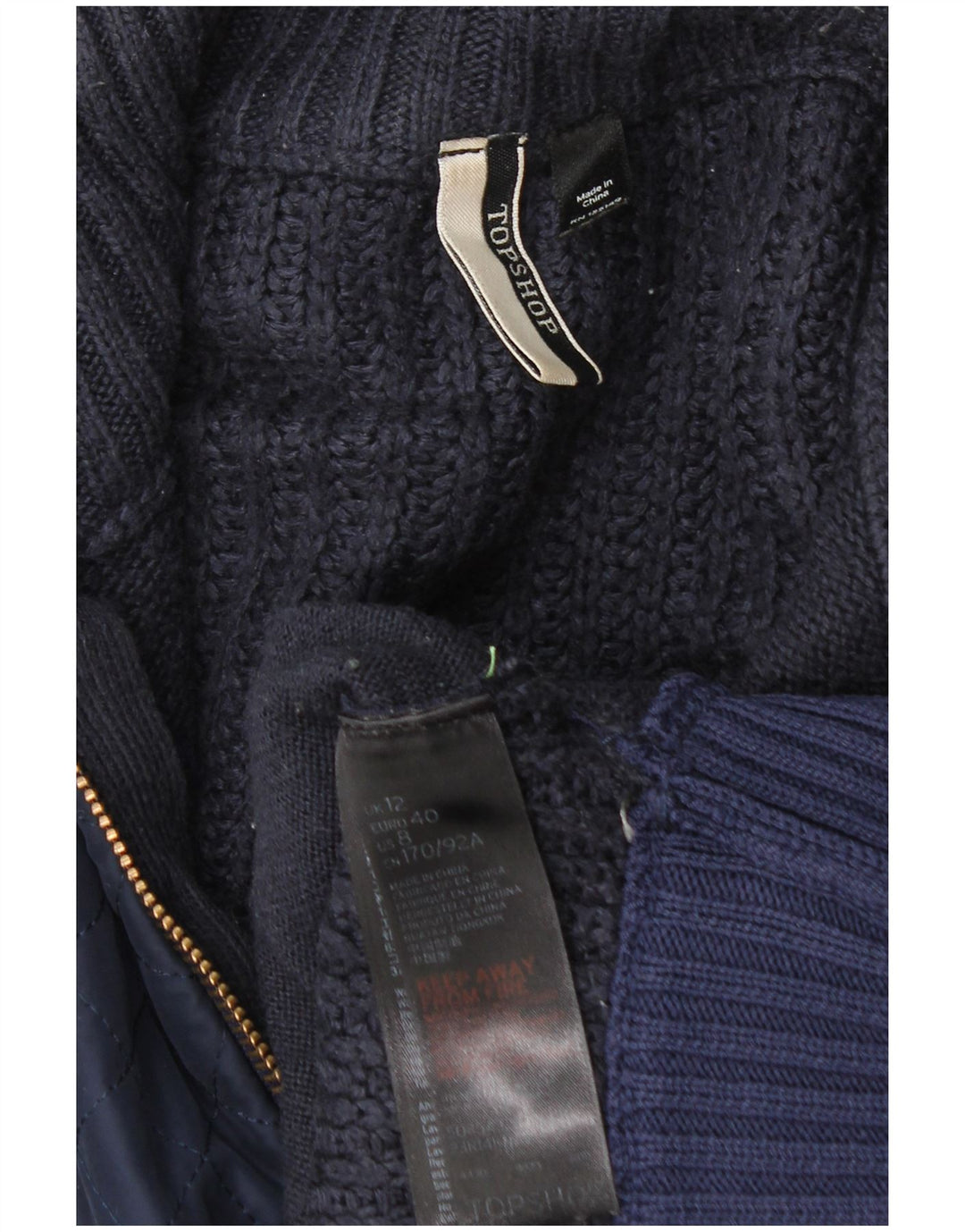 Topshop Womens Oversized Zip Neck Jumper Sweater UK 12 Medium Navy Blue