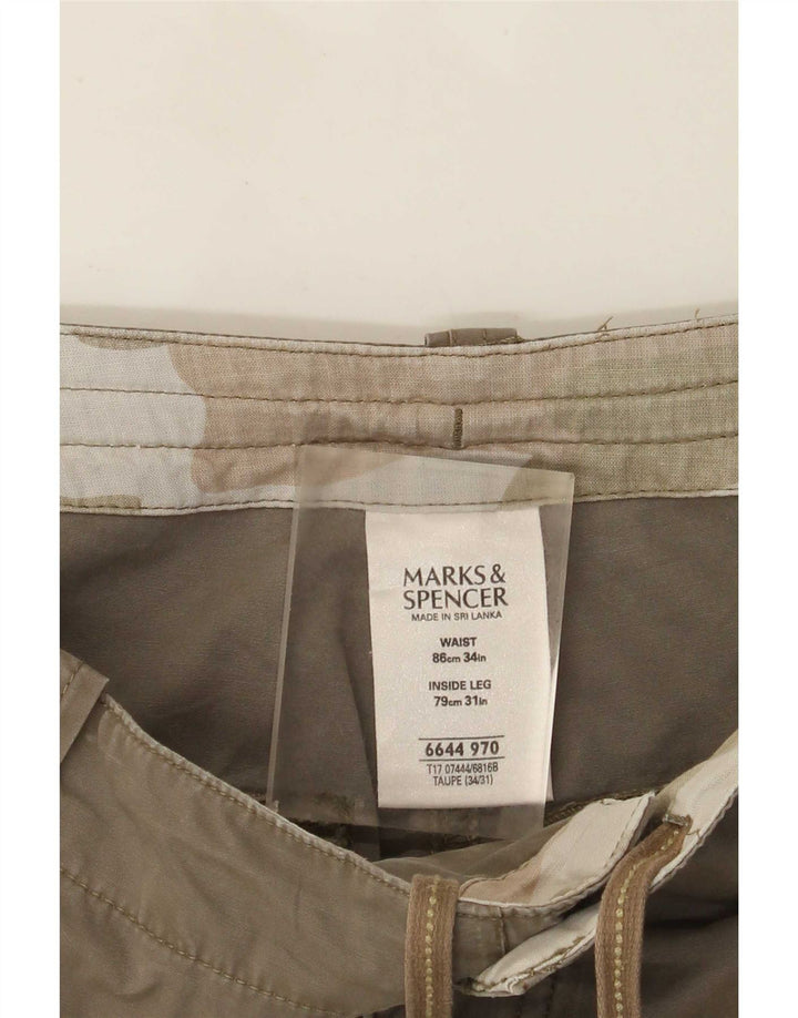 Marks & Spencer Mens Straight Cargo Trousers W34 L31 Beige Cotton