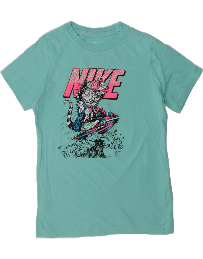 NIKE Girls Graphic T-Shirt Top 10-11 Years Turquoise Cotton | Vintage Nike | Thrift | Second-Hand Nike | Used Clothing | Messina Hembry 