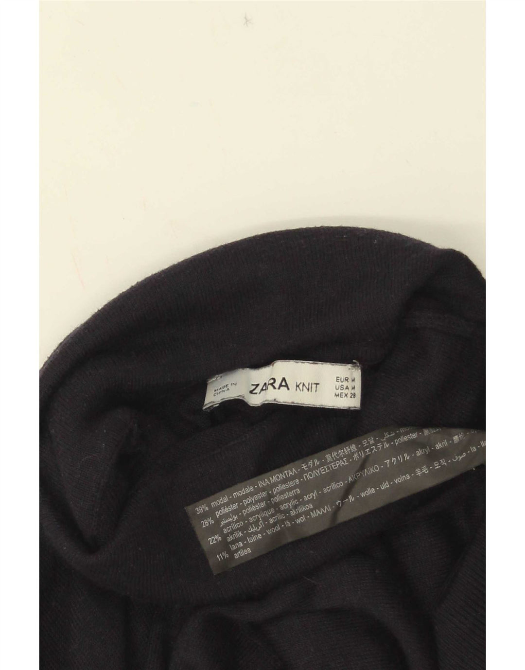 Zara Womens Roll Neck Jumper Sweater UK 12 Medium Navy Blue Modal