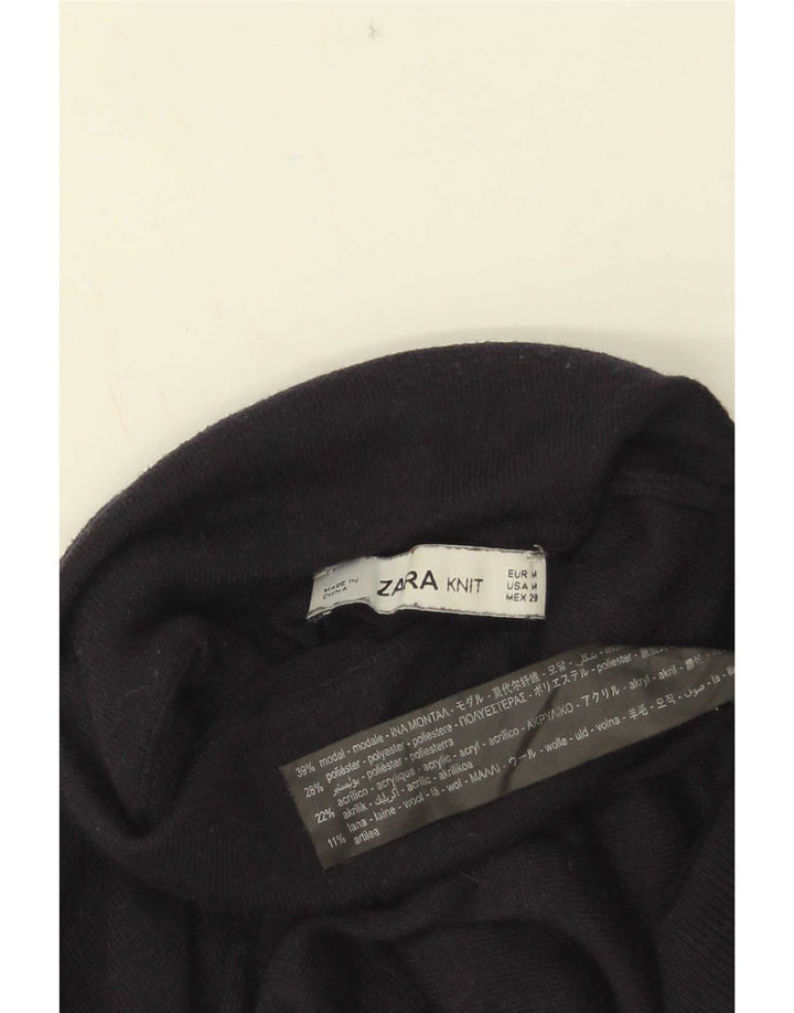 Zara Womens Roll Neck Jumper Sweater UK 12 Medium Navy Blue Modal
