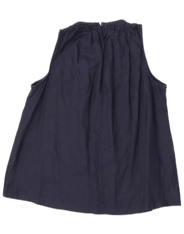 Benetton Womens Sleeveless Blouse Top UK 10 Small Navy Blue Linen