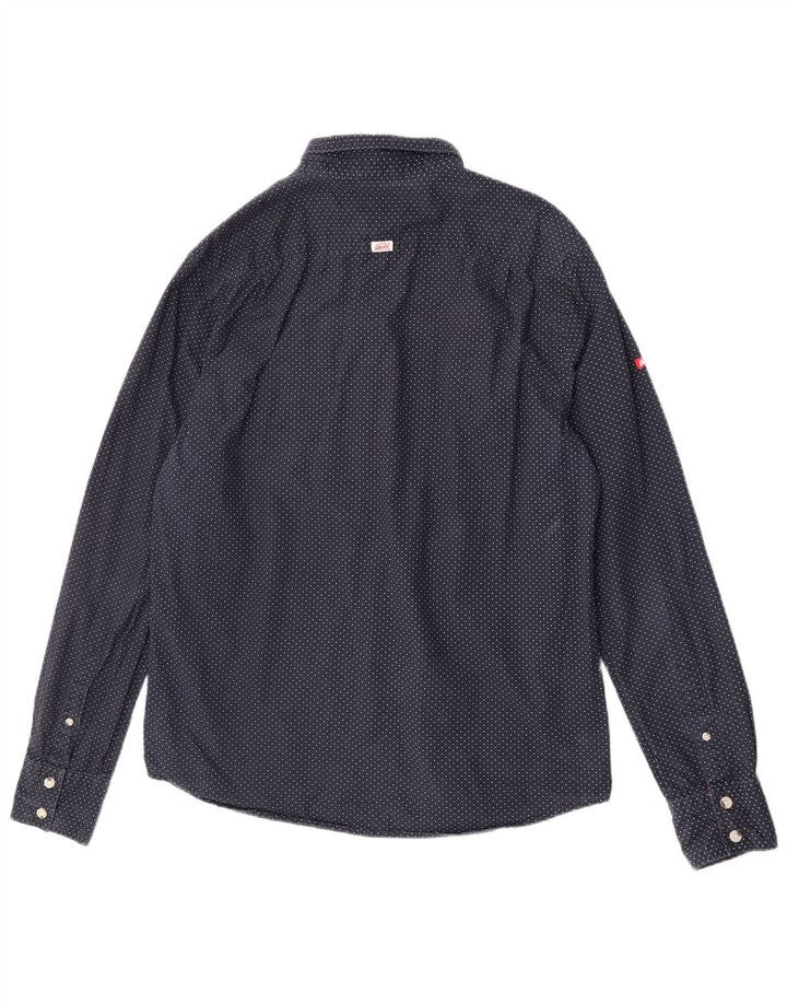 Superdry Mens Shirt 2XL Navy Blue Polka Dot Cotton