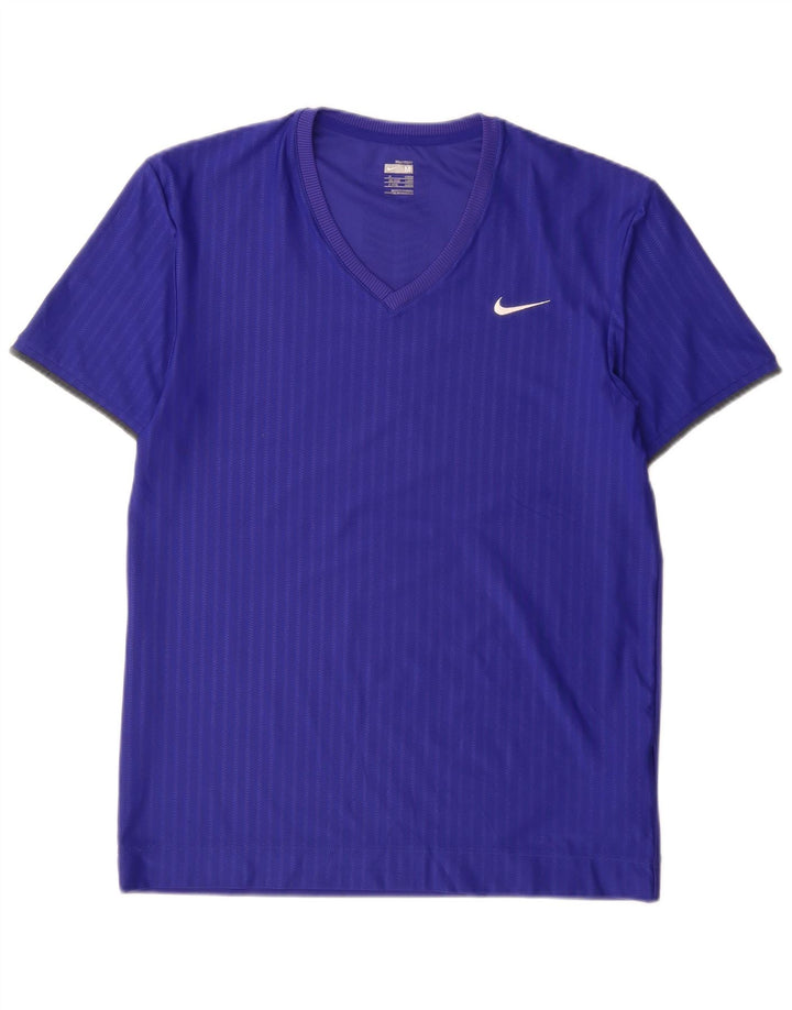 Nike Mens T-Shirt Top UK 39/41 Medium Blue Striped Polyester