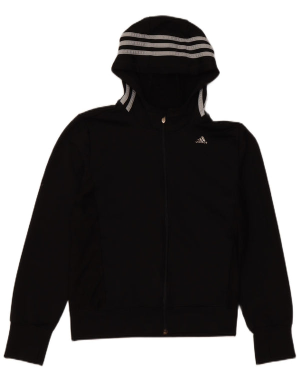ADIDAS Girls Climacool Zip Hoodie Sweater 11-12 Years Black Polyester