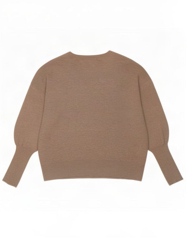 Marks & Spencer Womens V-Neck Jumper Sweater UK 16 Large Beige Viscose
