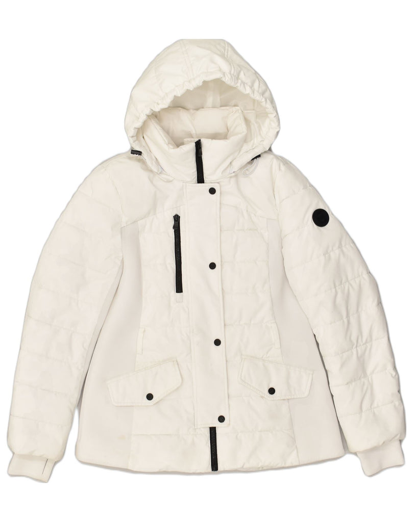 MICHAEL KORS Womens Hooded Padded Jacket UK 14 Medium White Polyester | Vintage Michael Kors | Thrift | Second-Hand Michael Kors | Used Clothing | Messina Hembry 