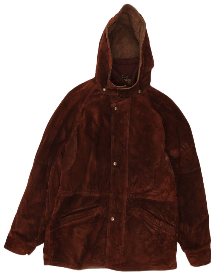 CONBIPEL Mens Hooded Suede Jacket UK 40 Large Brown