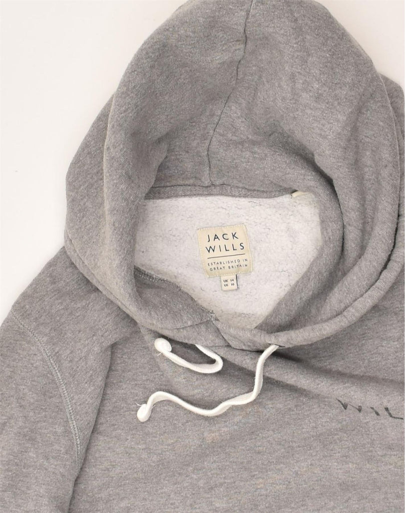 JACK WILLS Womens Graphic Hoodie Jumper UK 14 Large  Grey Cotton | Vintage Jack Wills | Thrift | Second-Hand Jack Wills | Used Clothing | Messina Hembry 