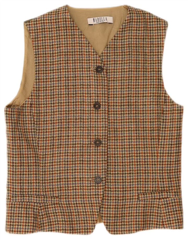 Marella Womens Waistcoat UK 14 Large Beige Houndstooth Wool