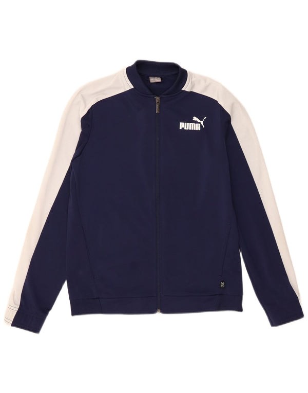 Puma Boys Tracksuit Top Jacket 13-14 Years Navy Blue Colourblock Polyester