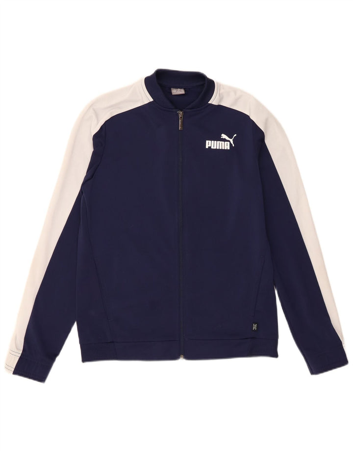 Puma Boys Tracksuit Top Jacket 13-14 Years Navy Blue Colourblock Polyester