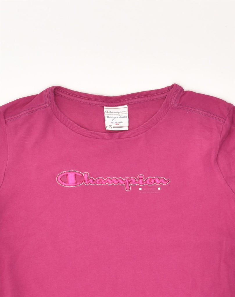 CHAMPION Womens Graphic T-Shirt Top UK 8 Small Pink Cotton | Vintage Champion | Thrift | Second-Hand Champion | Used Clothing | Messina Hembry 