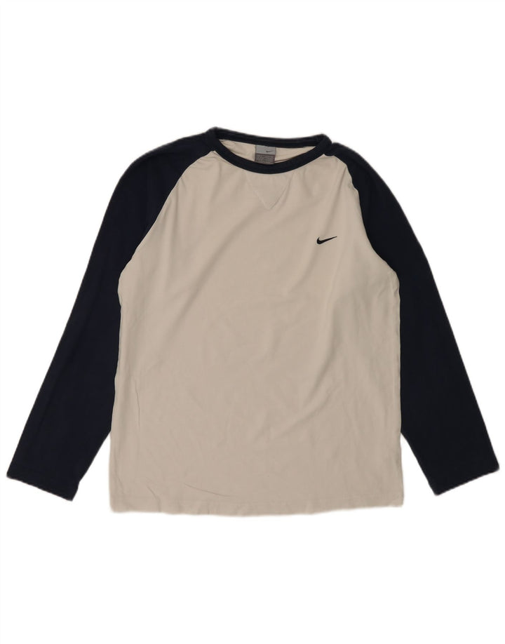 Nike Mens Top Long Sleeve UK 39/41 Medium White Colourblock Cotton