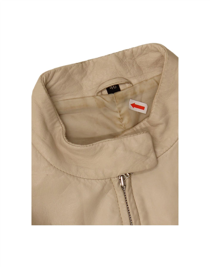 VINTAGE Womens Leather Jacket IT 46 Large Beige Leather