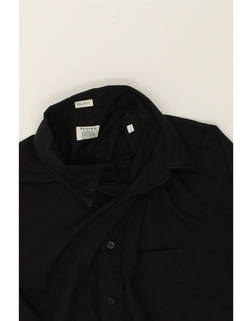 REPLAY Mens Regular Fit Shirt Large Black Cotton | Vintage Replay | Thrift | Second-Hand Replay | Used Clothing | Messina Hembry 