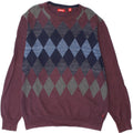 IZOD Mens Crew Neck Jumper Sweater Medium Burgundy Argyle/Diamond Cotton
