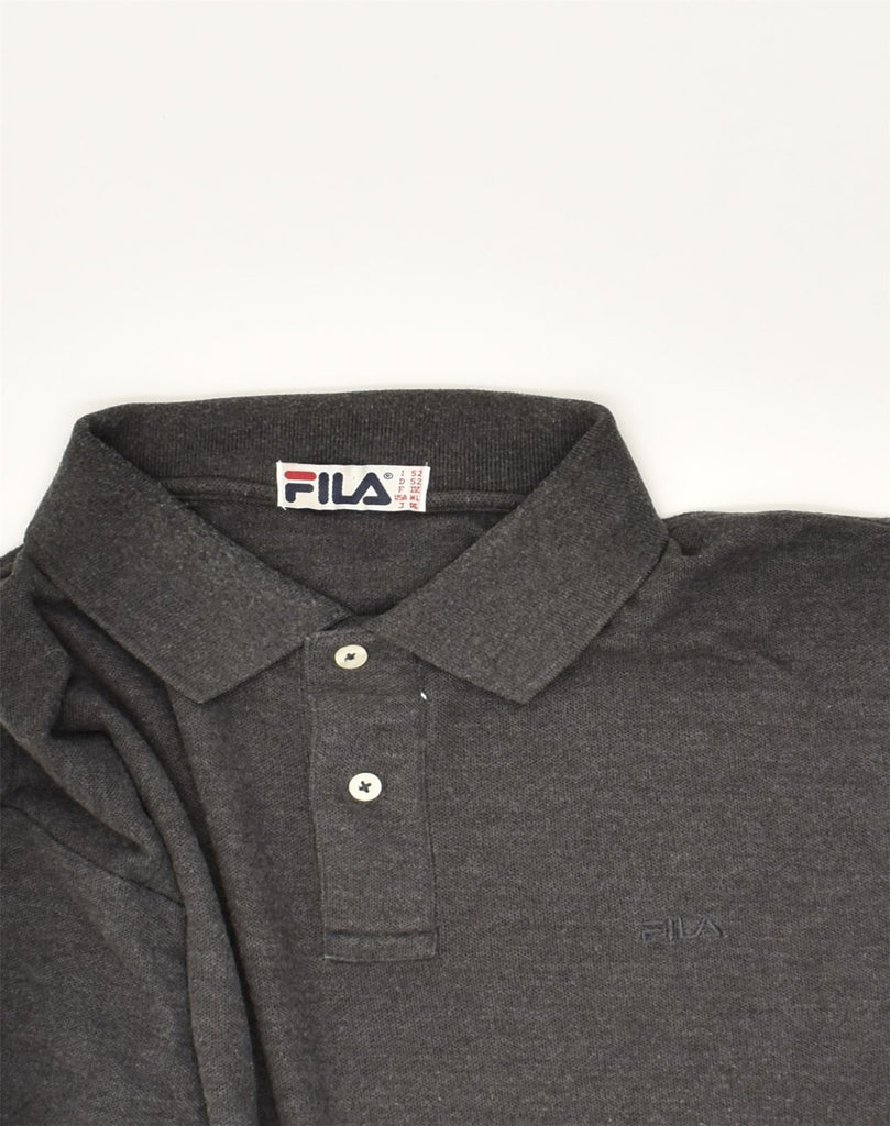 FILA Mens Long Sleeve Polo Shirt IT 52 Large Grey Cotton | Vintage Fila | Thrift | Second-Hand Fila | Used Clothing | Messina Hembry 