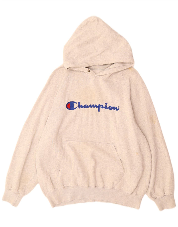 CHAMPION Mens Graphic Hoodie Jumper XL Grey Cotton