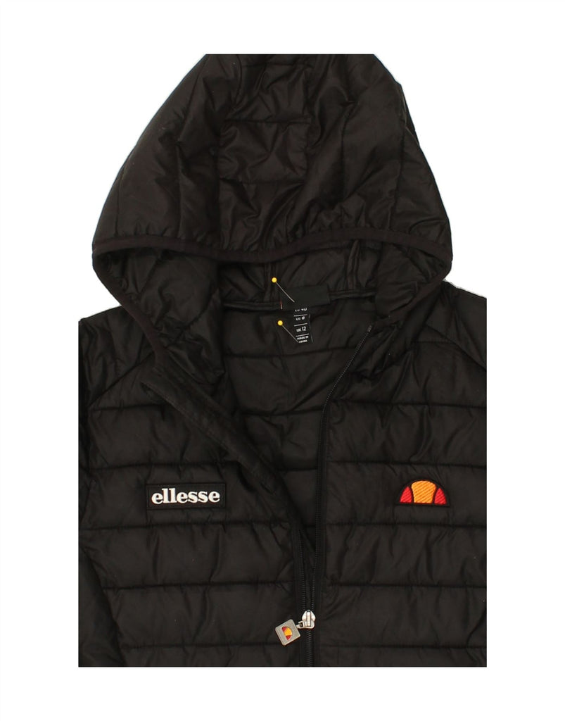 ELLESSE Womens Hooded Padded Jacket UK 12 Medium Black Polyester | Vintage Ellesse | Thrift | Second-Hand Ellesse | Used Clothing | Messina Hembry 