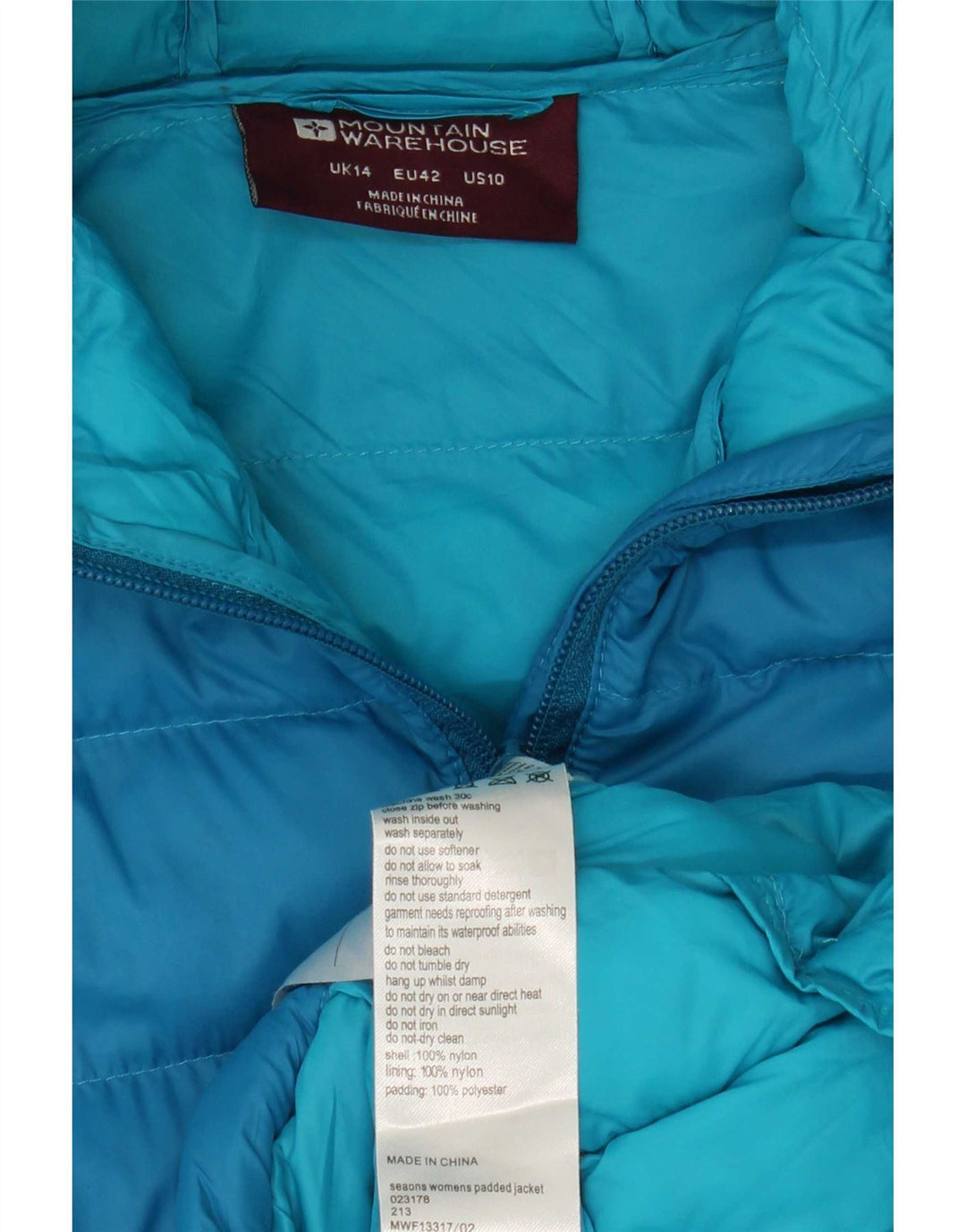 Mountain Warehouse Womens Hooded Padded Jacket UK 14 Large Blue Nylon