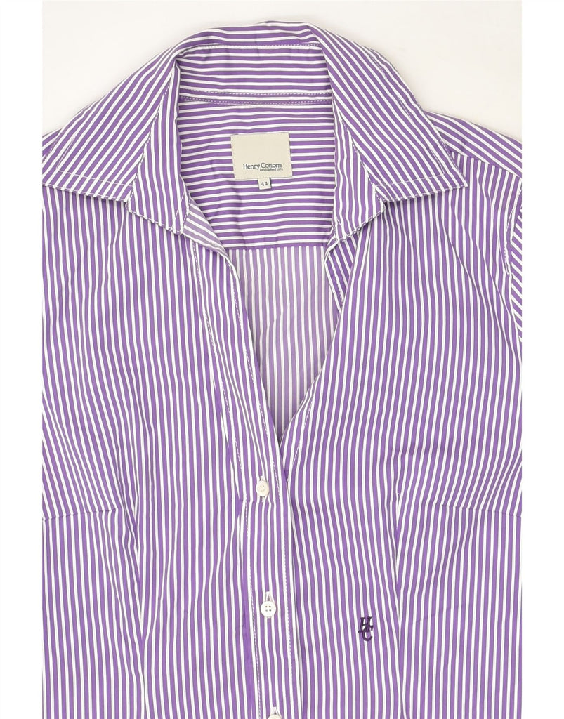 HENRY COTTONS Womens 3/4 Sleeve Shirt IT 44 Medium Purple Pinstripe | Vintage Henry Cottons | Thrift | Second-Hand Henry Cottons | Used Clothing | Messina Hembry 